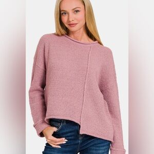 Zenana Asymmetric Hem Drop Shoulder Sweater